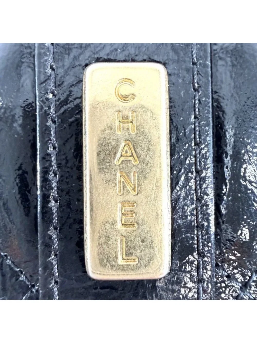 Chanel Shoulder Bag Quilted CC Logo Small Pochette Leather Black Gold Vintage